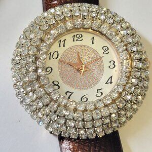 Womens Crystal Fashion Watch with Brown Band - NEW WITH TAGS